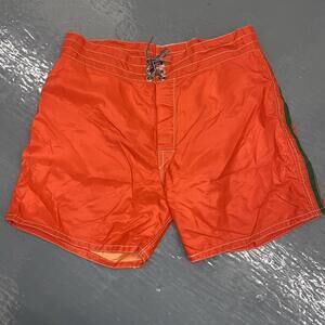 VTG Birdwell Birdie Beach Britches Orange Board shorts Green Side Stripes Sz 34
